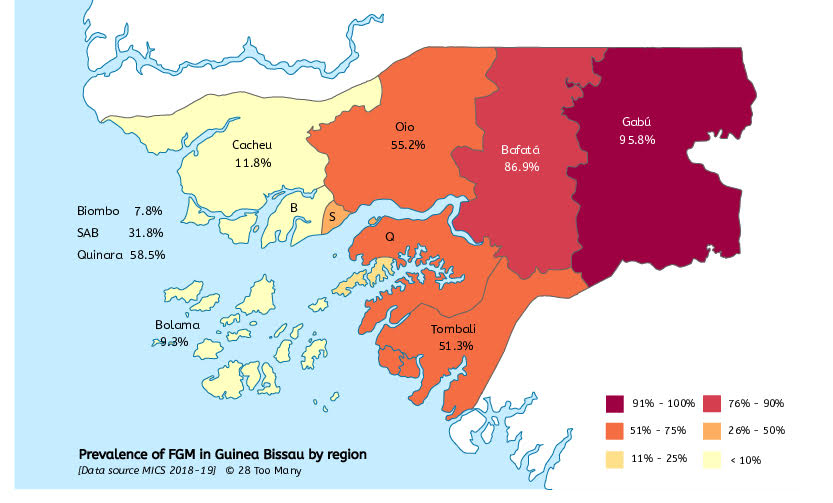 Prevalence Map: FGM in Guinea Bissau (2018-19)